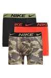 Nike 3-pack Dri-fit Essential Micro Boxer Briefs In Brush Stroke Camo/orange/black