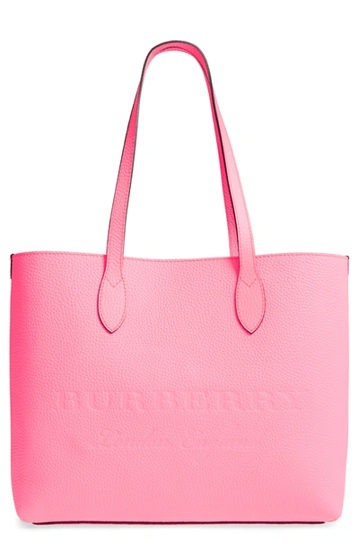 Burberry Remington Large Soft Leather Logo Tote Bag In Neon Pink/gold