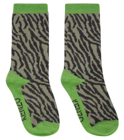 Kenzo Tiger-print Cotton-blend Socks Sizes 2-11 Years In Burnt Olive