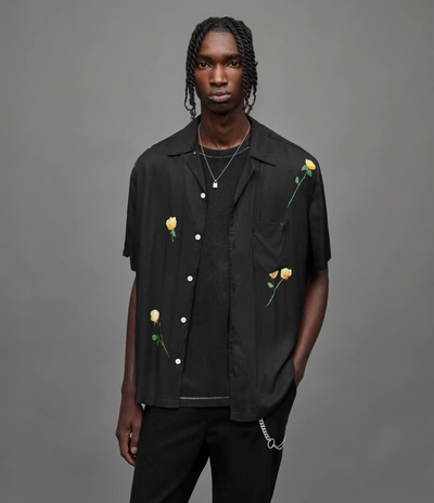 Allsaints Kuyu Floral Button-up Shirt In Jet Black
