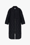 Ganni Quilted Ripstop Nylon Coat In Black