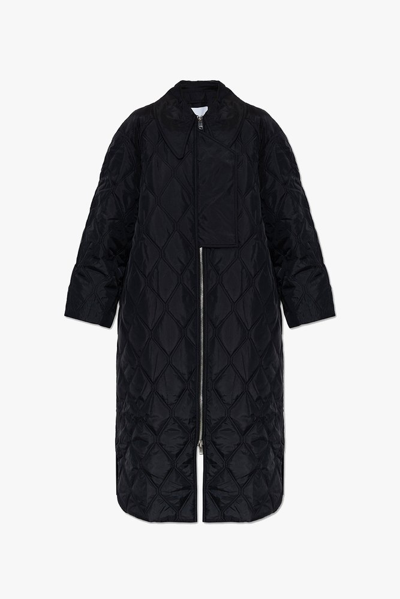 Ganni Quilted Ripstop Nylon Coat In Black