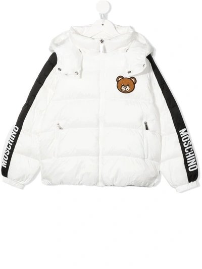 Moschino Kids' Teddy Bear Motif Padded Coat In White
