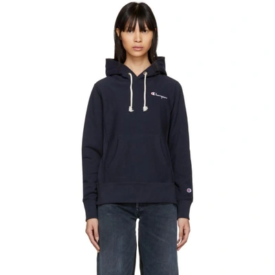 Champion Reverse Weave Navy Small Logo Warm-up Hoodie In Nny Navy