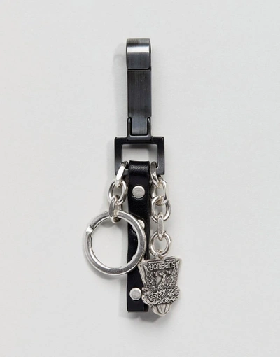 Diesel Leather Metal Keychain - Black