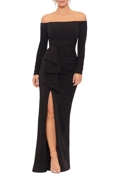 Xscape Strapless Long Sleeve Column Gown In Black