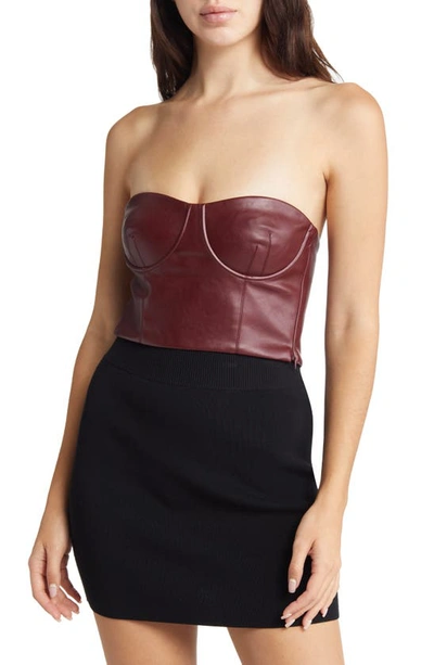 Lulus Date Night Pick Faux Leather Strapless Corset Crop Top In Burgundy