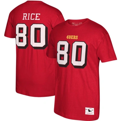 Mitchell & Ness Men's  San Francisco 49ers Jerry Rice Scarlet Retired Player Name And Number T-shirt