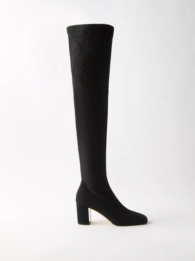 Valentino Garavani Garavani Golden Walk 75 Suede Knee-high Boots In Black