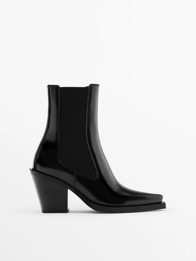 Massimo Dutti Leather Cowboy-style Chelsea Boots - Studio In Black