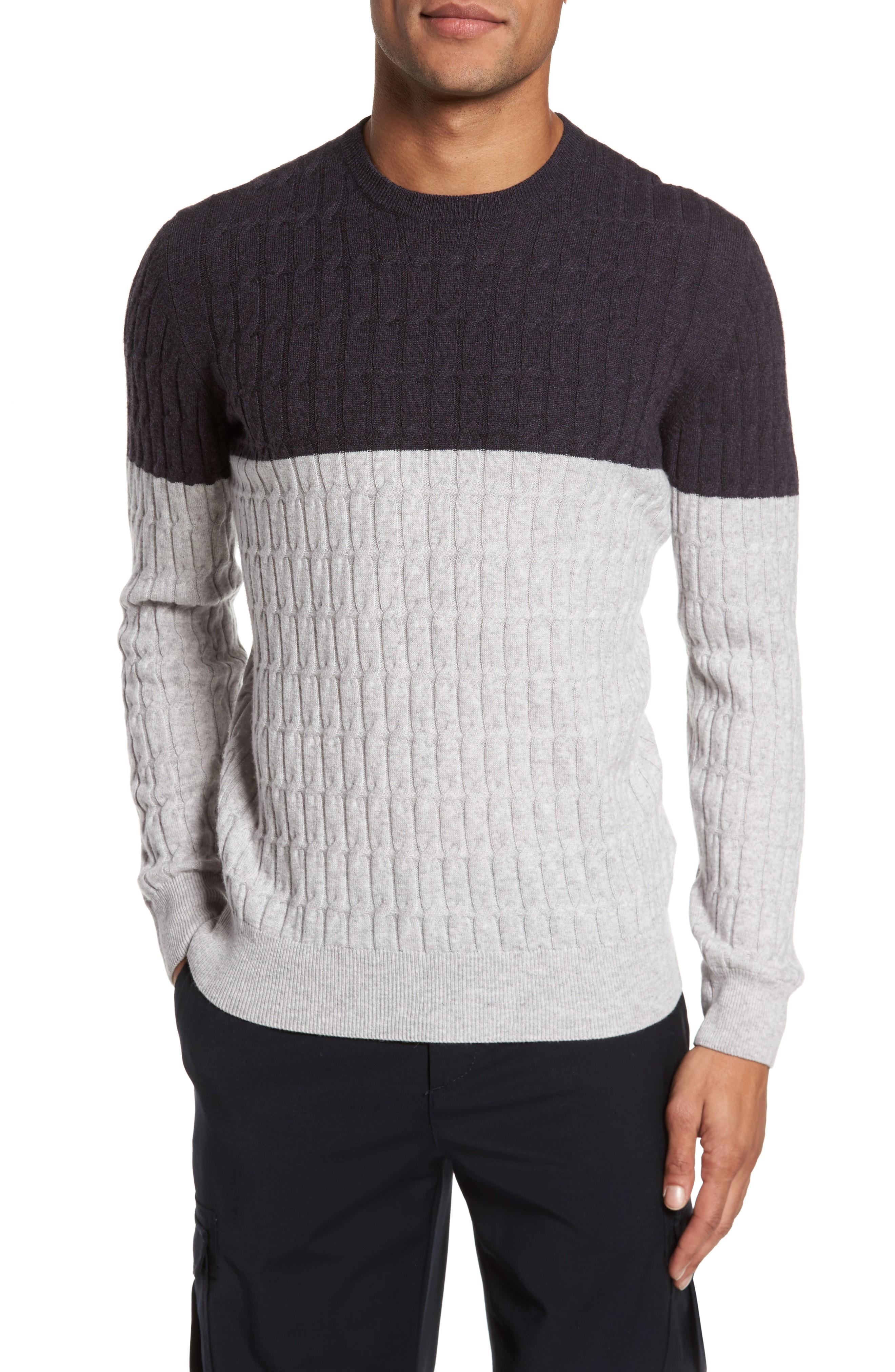 Colorblock Cable Knit Cashmere Sweater In Grey Ink
