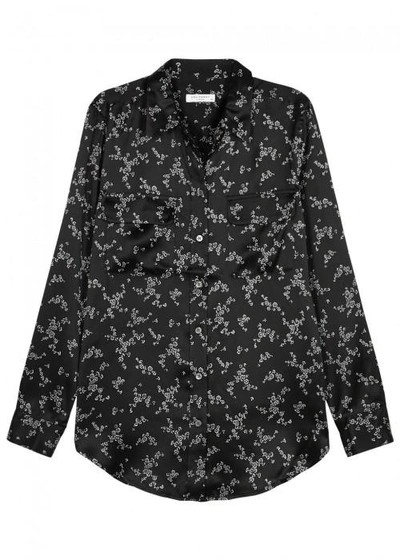 Equipment Signature Floral-print Silk Shirt In Black And White