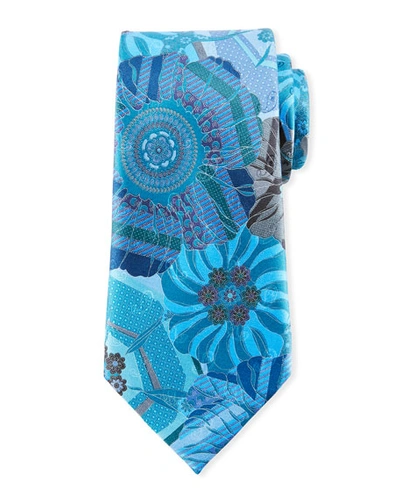 Ermenegildo Zegna Quindici Mosaic Silk Tie, Teal In Blue