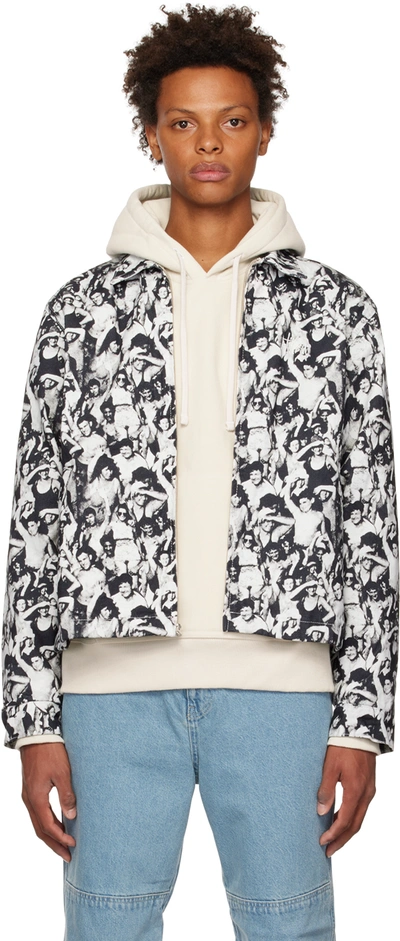 Stussy Beach Mob Bing Jacket Black And White Canvas Jacket With All-over Print - Beach Mob Bing Jack