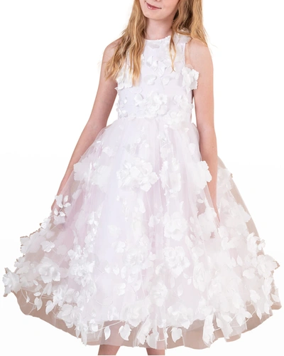 White Label By Zoe Kids' Girl's Eliana 3d Flower Embellished Tulle Dress In White/blush