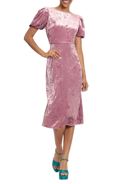 Donna Morgan For Maggy Puff Sleeve Velvet Midi Dress In Grape