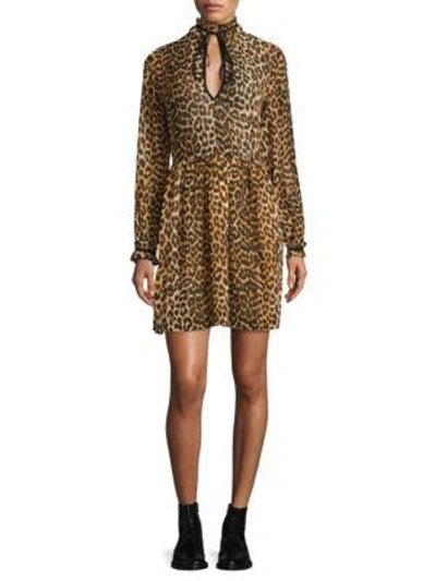 Ganni Fairfax Georgette Short Dress In Leopard | ModeSens