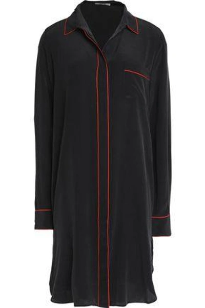 Ganni Grace Floral-print Silk Crepe De Chine Shirt Dress In Black