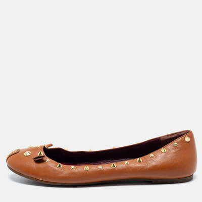 Pre-owned Marc By Marc Jacobs Brown Leather Spike Mouse Ballet Flats Size 41
