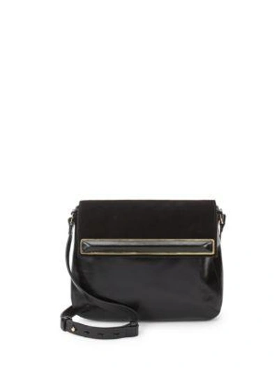 Halston Heritage Embellished Suede-paneled Patent-leather Shoulder Bag In Black