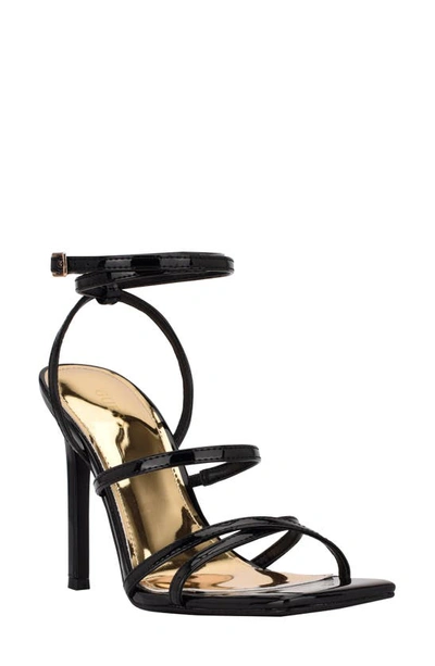 Guess Sabie Ankle Strap Sandal In Black Patent