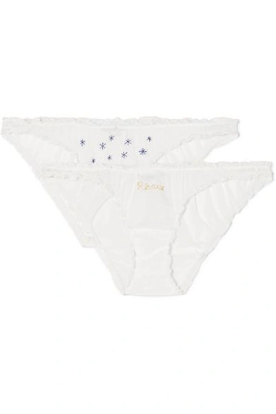 Henriette H Reveuse Set Of Two Crochet-trimmed Embroidered Cotton Briefs In White