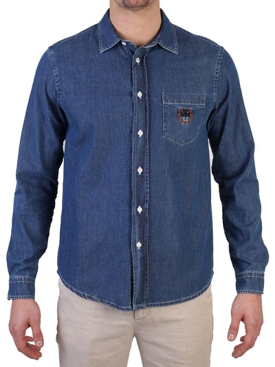 Kenzo Tiger Embroidered Shirt In Bleu Marine