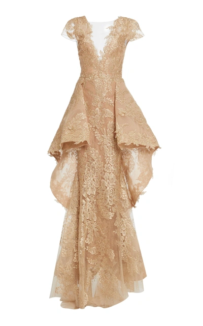 Marchesa Couture Metallic Gold And Nude Evening Gown | ModeSens