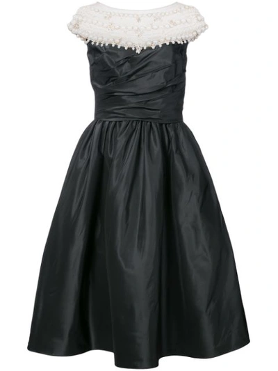 Marchesa Couture Black Embroidered Silk Taffeta Cocktail Dress
