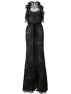 Marchesa Notte Ruffled Guipure Lace Gown In Black