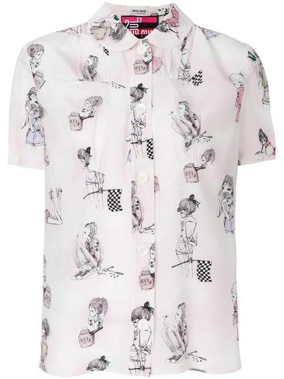 Miu Miu Lady Sketch Print Shirt In Pink