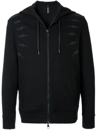 Neil Barrett Lightning Bolt Zipped Hoodie In Black