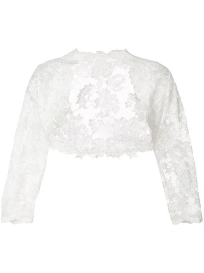 Olvi S Lace-embroidered Cropped Cardigan In White