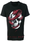 Philipp Plein Black Cotton Strass Snake T-shirt