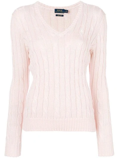 Polo Ralph Lauren V Neck Cable-knit Jumper In Pink