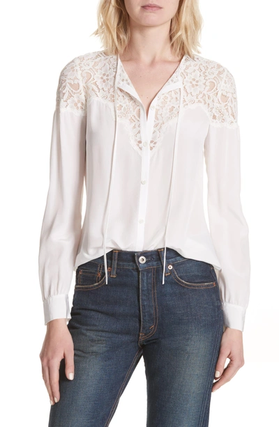Rebecca Taylor Lace & Silk Blouse In Snow