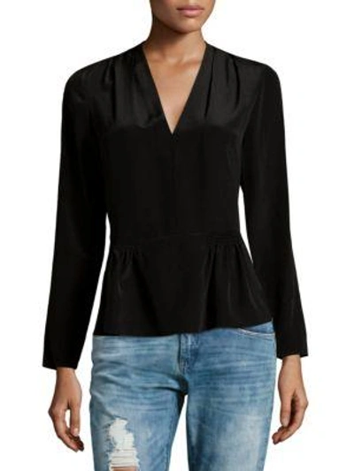 Rebecca Taylor Silk Peplum Blouse In Black