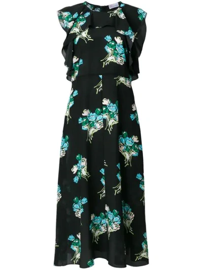 Red Valentino Floral-printed Silk Dress In Black