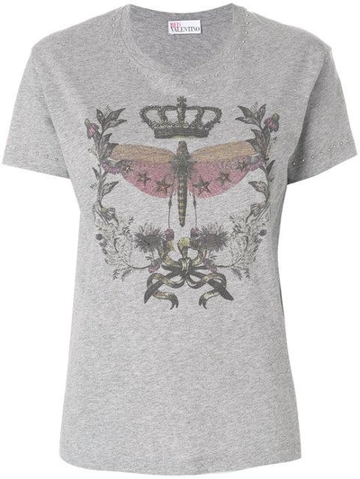 Red Valentino Star Studded Print T-shirt In Grey