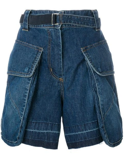 Sacai Belted Denim Shorts - Blue