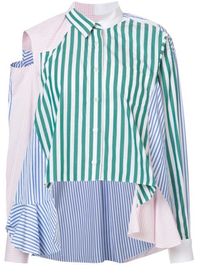 Sacai Cutout Patchwork Striped Cotton-poplin Shirt In Stripe Multi
