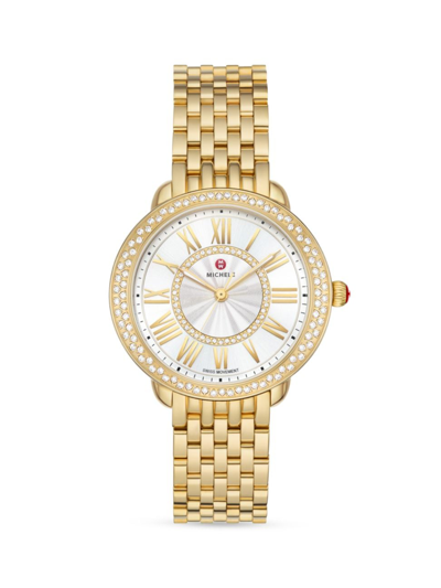 Michele Serein Mid Diamond Gold-plated Watch With White Sunray Dial
