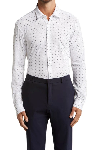 Hugo Boss Roan Slim Fit Geo Stretch Nylon Button-up Shirt In White