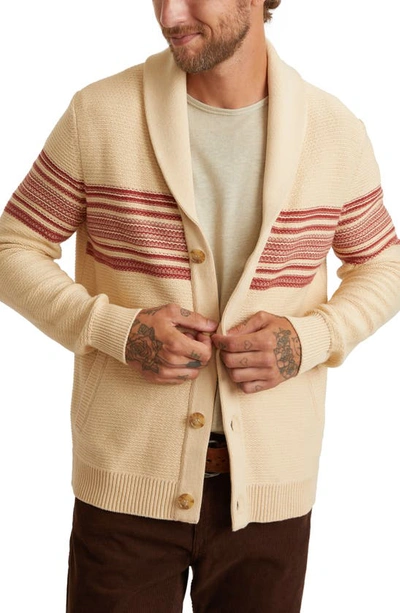 Marine Layer Nate Chest Stripe Cardigan Sweater In Antique