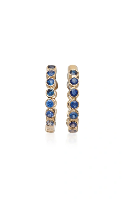 She Bee 14k Gold Sapphire Hoop Earrings In Blue