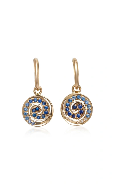She Bee 14k Gold Sapphire Spiral Hoop Earrings In Blue