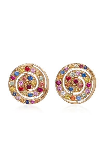 She Bee 14k Yellow Gold And Sapphire Button Studs In Multi