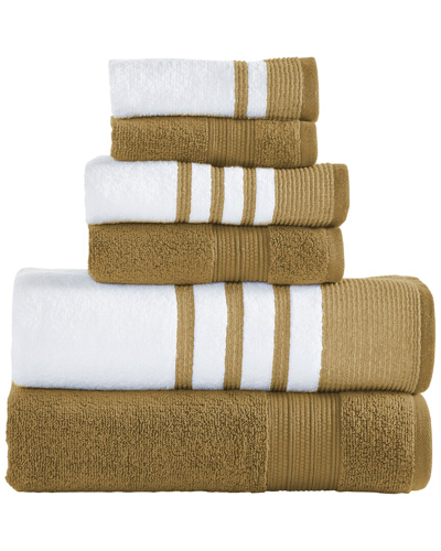 Modern Threads 6-piece Quick Dry White/contrast Towel Set Reinhart In Mustard