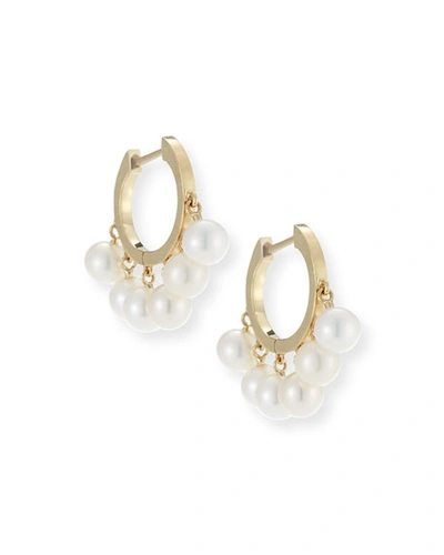 Sydney Evan Pearl Tassel Huggie Hoop Earrings In Gold