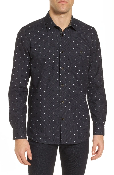 Ted Baker Chimsky Printed Monkey Regular Fit Button-down Shirt In Navy
